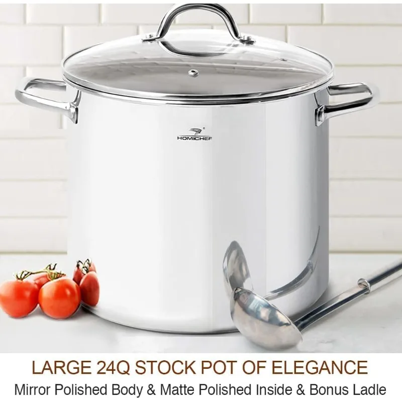 LARGE STOCK POT 24 Quart With Lid - Nickel Free Stainless Steel Cookware Stockpot 24 Quart - Healthy Cookware Polished