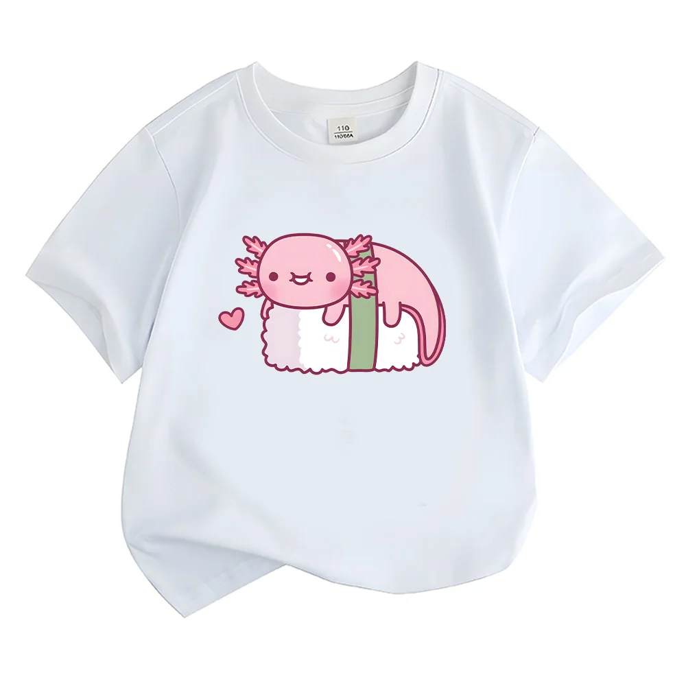 Axolotl Delicious Sushi Funny Cartoon Print Tshirts Cute Baby Boys Girl Tees Kids Creative Design Cotton Clothing Y2K Kawaii Top