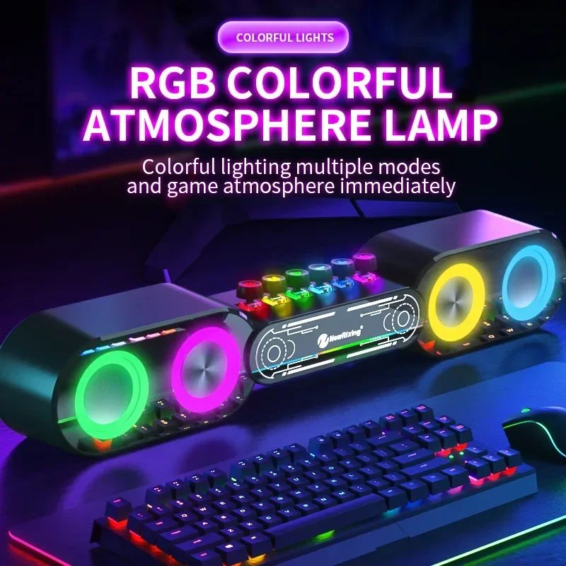 RGB Color Gaming Bluetooth Speaker Esports Mechanical Key Subwoofer Glow Atmospheric Light Hi-Fi Stereo Computer Desktop Speaker