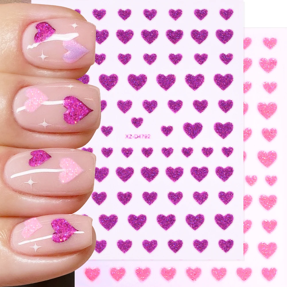 5 個 3D グリッターパワーバレンタインデーハート型ネイルアートステッカー 5 色ゴールド箔ネイルデカールレッドラブハートマニキュアデカール