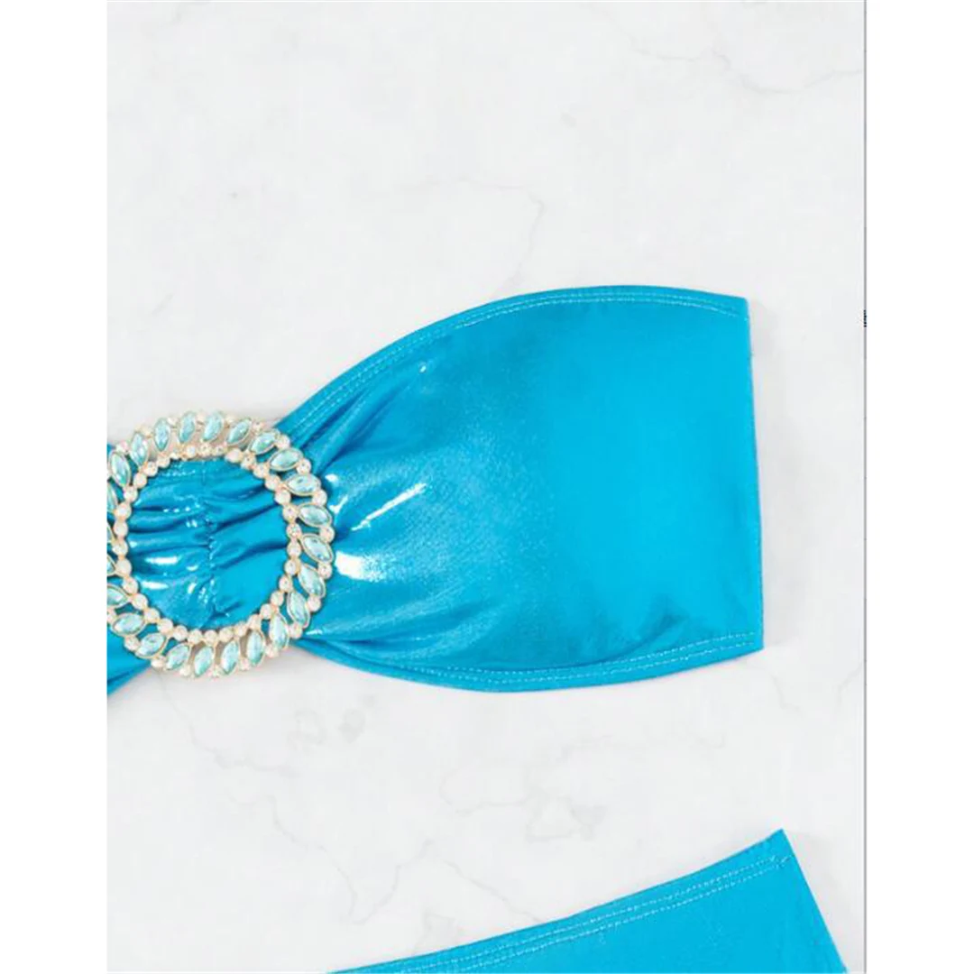 Diamant-Strass-Bandeau-Bikini mit mittelhoher Taille, Damen-Badeanzug, zweiteiliges Bikini-Set, Badebekleidung, Badeanzug, Modell V5402 – Detail 13