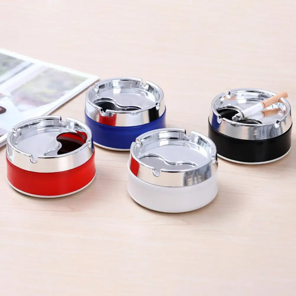 Round Ashtray Groove Design Stainless Steel Ash Holder Windproof Desktop Ash Container Cigarette Ashtray For Home Office Outdoor