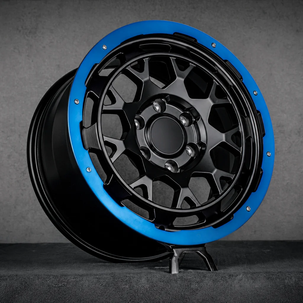 Durable Forged 4x4 SUV Rims Mesh Design Offroad Alloy Wheels With Blue Outer Lip Performance Off-Road Rims