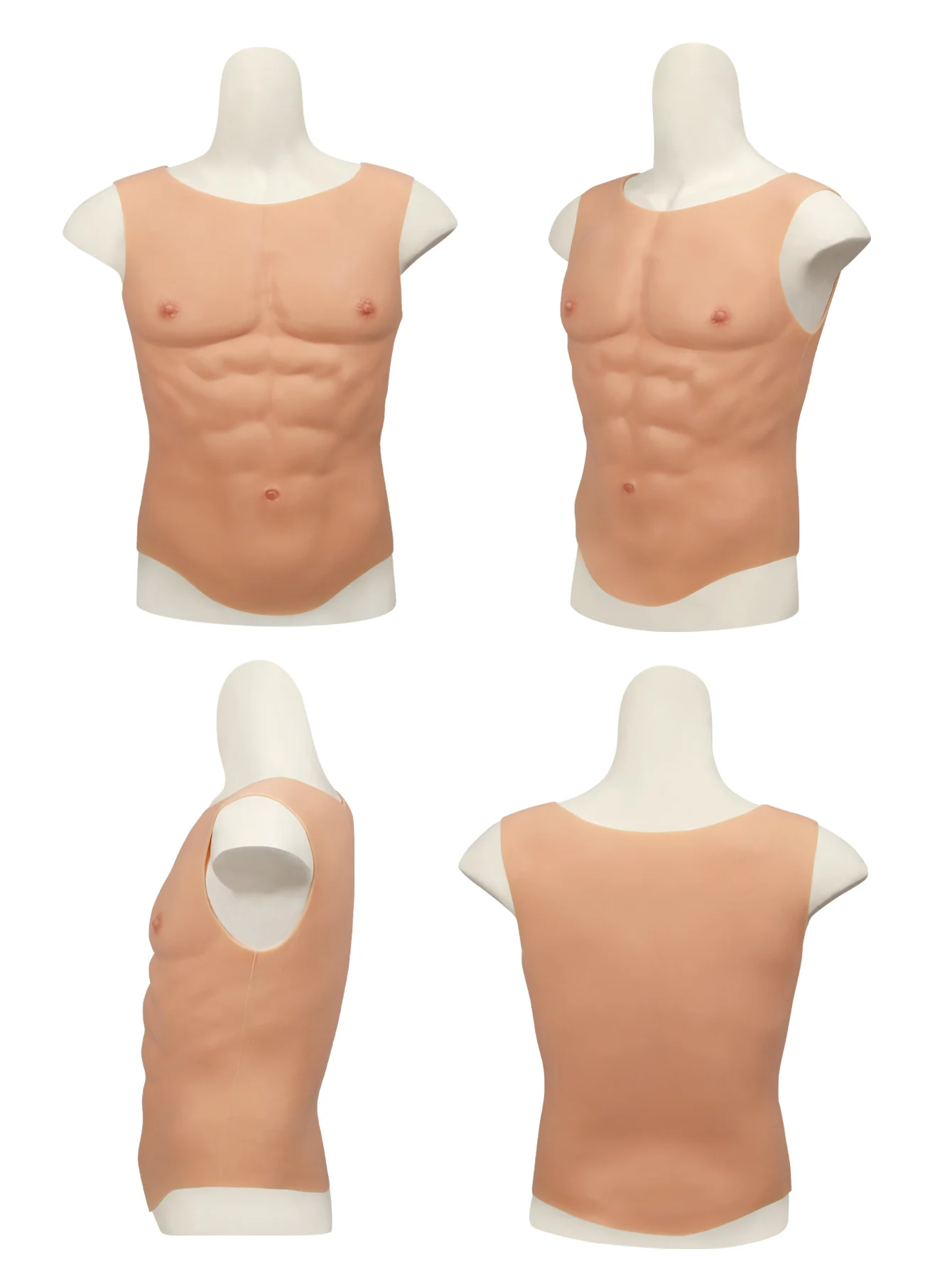 Realistic Silicone Muscle Chest Fake Chest Muscle Vest Artificial Muscle Belly Body Muscle Suit for Men\'s Cosplay Masquerade