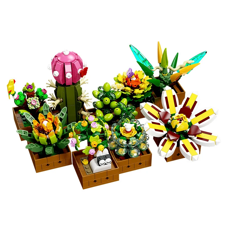 

Succulents Cactus Building Bricks MOC JJ9037 Tropical Plants Botanical Potted Flower Model Decoration Blocks ideas Kids Toy Gift