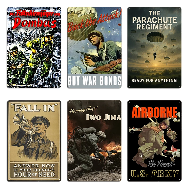 German Paratrooper Hopp Tausend Back The Attack Buy War Bonds Metal Decoration Living Room Bar Cave Club Design Tin Sign Poster