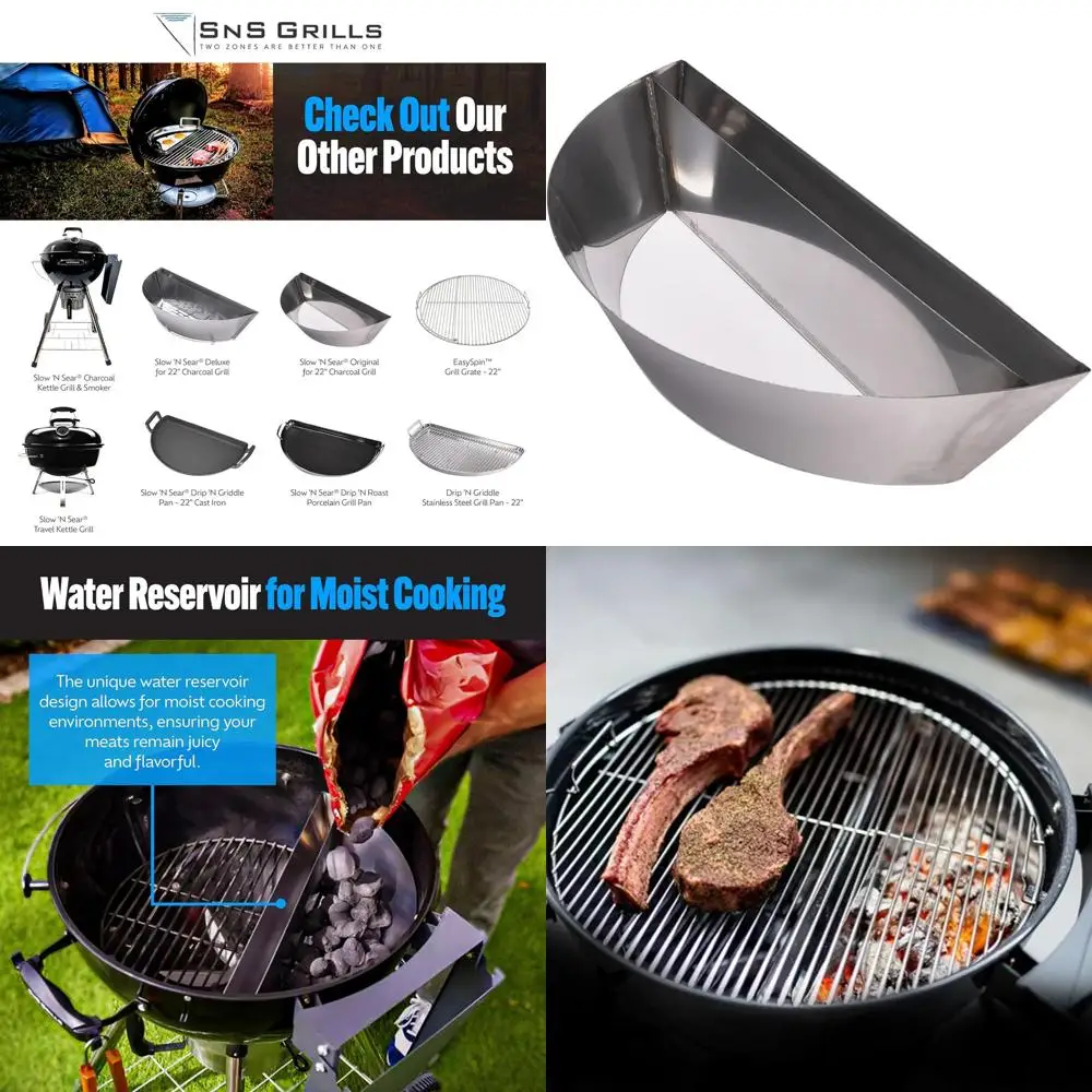 

Запатентованная корзина для медленного приготовления на углях из нержавеющей стали с резервуаром для воды для грилей-коптилок - 22 дюйма