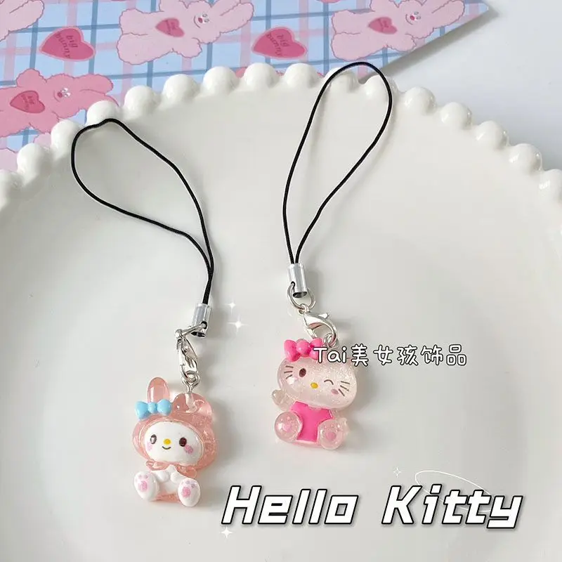 Sanrio Hellokitty Mymelody Pachacco Kuromi Cinnamoroll Purin colgante para teléfono móvil, llavero para amantes, accesorios de cuerda