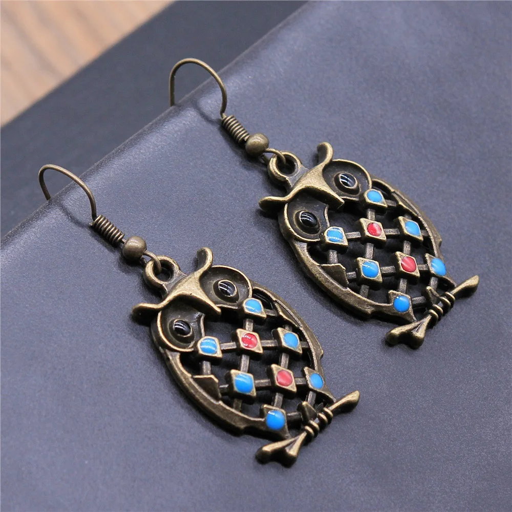 Fashion Vintage Simple Design Antique Bronze Color Owl Pendant Earrings Women Vintage Drop Earrings