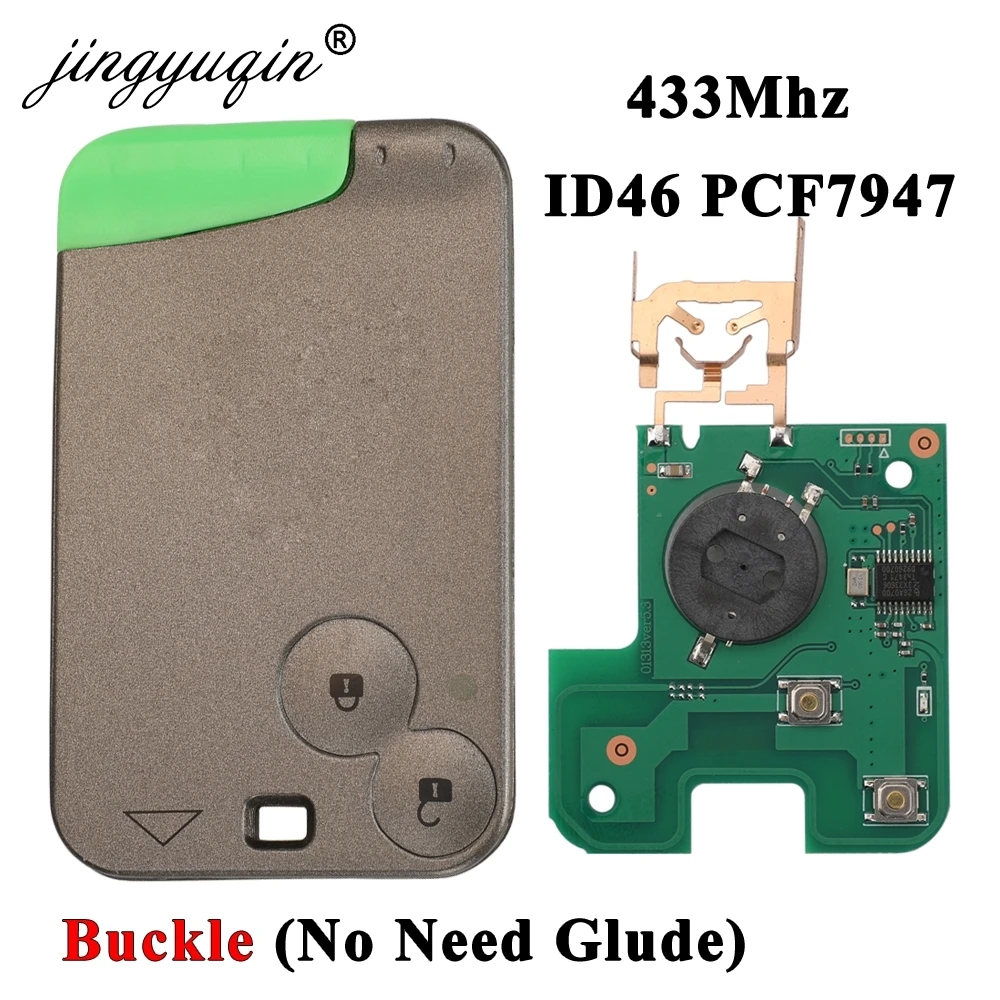 jingyuqin Buckle Design Remote Car Key For Renault Laguna Espace Velsatis 2001-2006 Auto Fob Smart Card ID46 PCF7947 433Mhz 2BTN