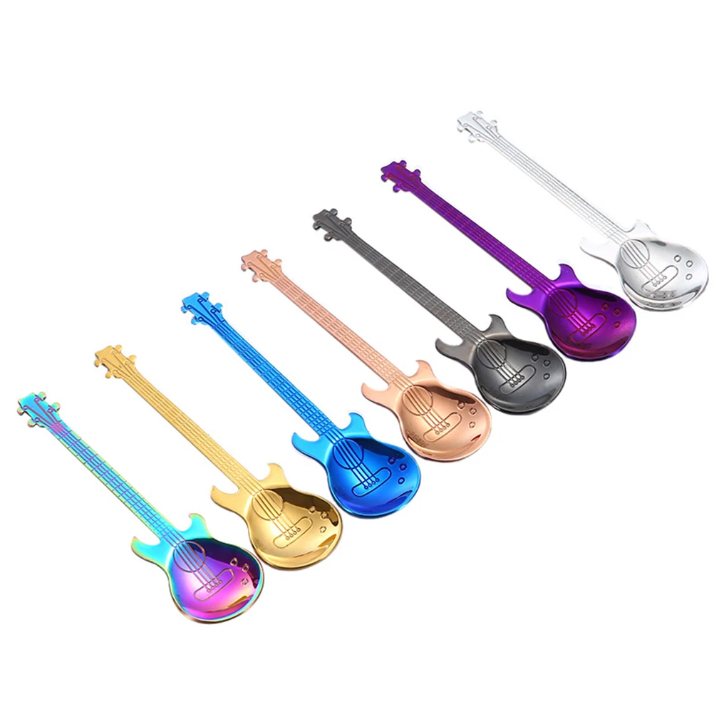 

Tea Spoons Stainless Mixing Metal Guitar Gold Stirring Golden Stirrers