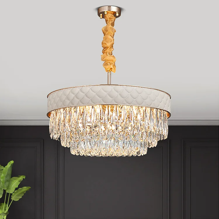 Modern Chandelier Creative Leather Restaurant Crystal Lamp Simple Art Lamp American Light Luxury Living Room Chandelier