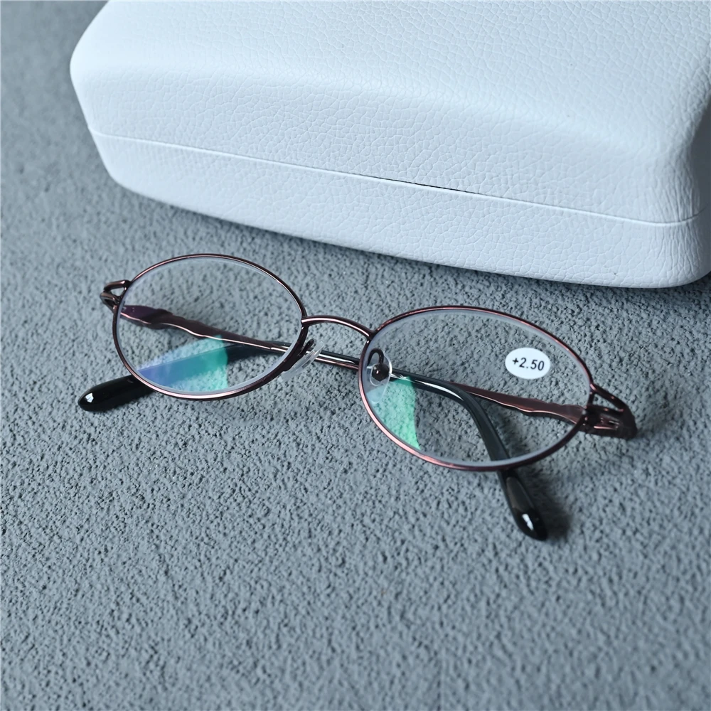 Cubojue Oval Women Reading Glasses Men Anti Blue Reflection Diopter Presbyopia Eyeglasses Frame Alloy Small Narrow Spectacles