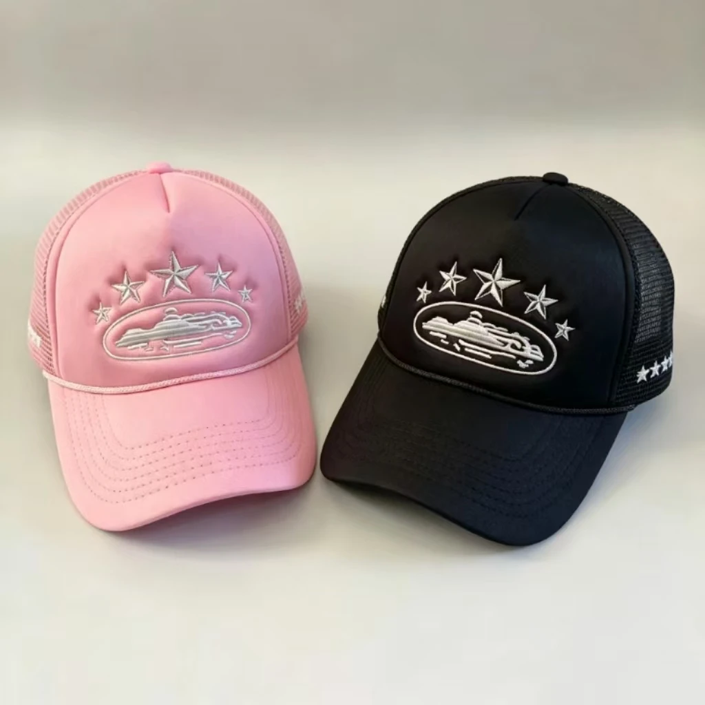 2-piece set of unisex five pointed star embroidered baseball net hat, spring and summer outdoor adjustable casual sun hat