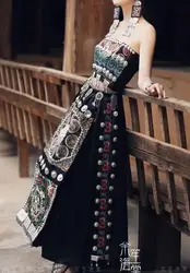 Chinese Hmongb Dress Women Summer Improve Black Miao Dance