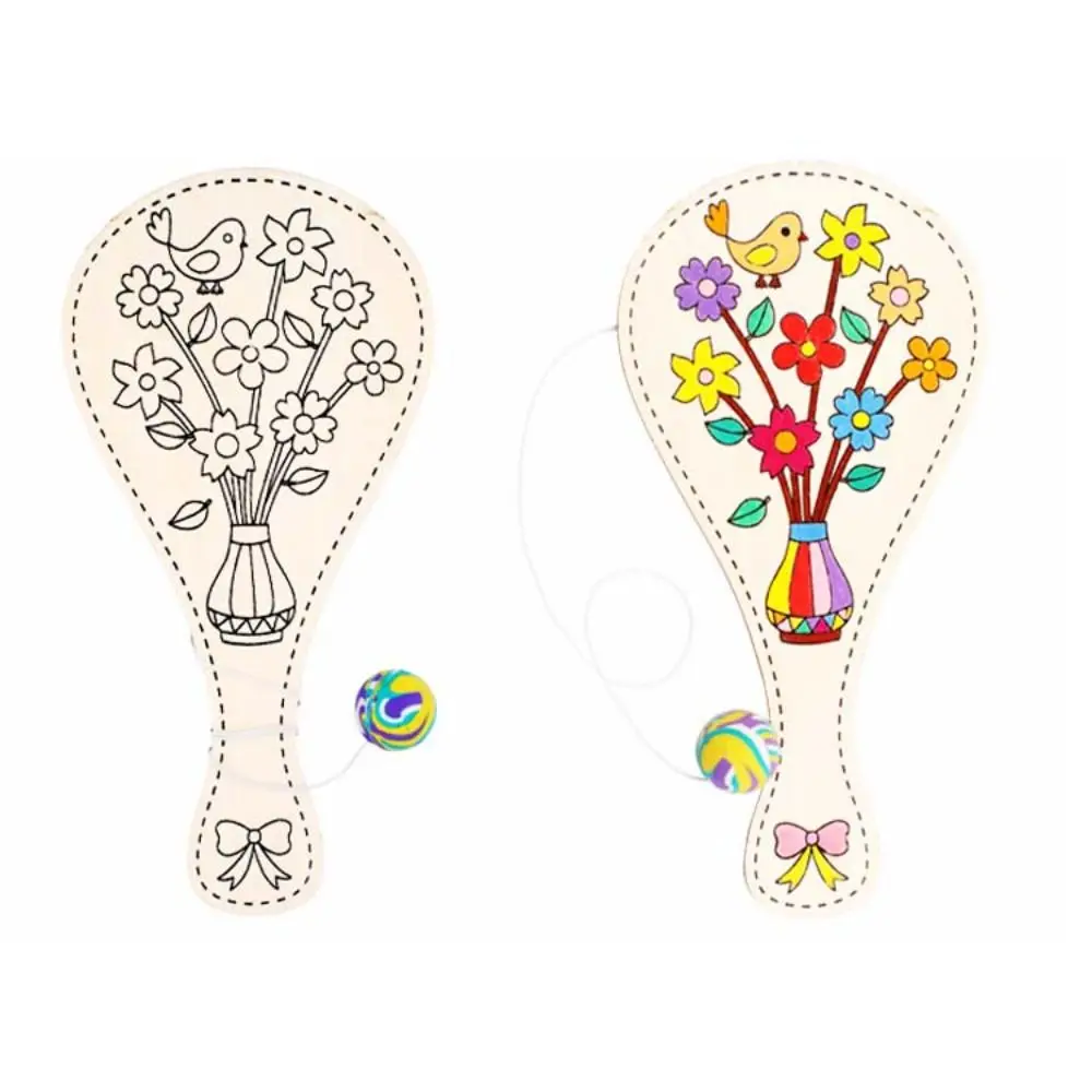 Diy raquete brinquedo de madeira diy paddle bola com corda raquete em branco interativa diy raquete com bola diy raquete de madeira crianças