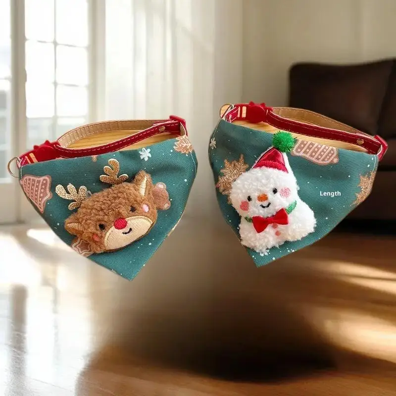 Bandana para mascotas de 23-40cm, árbol de Navidad, diseño de muñeco de nieve de Papá Noel para perro pequeño, ropa de cuello ajustable, decoración de cuello babero