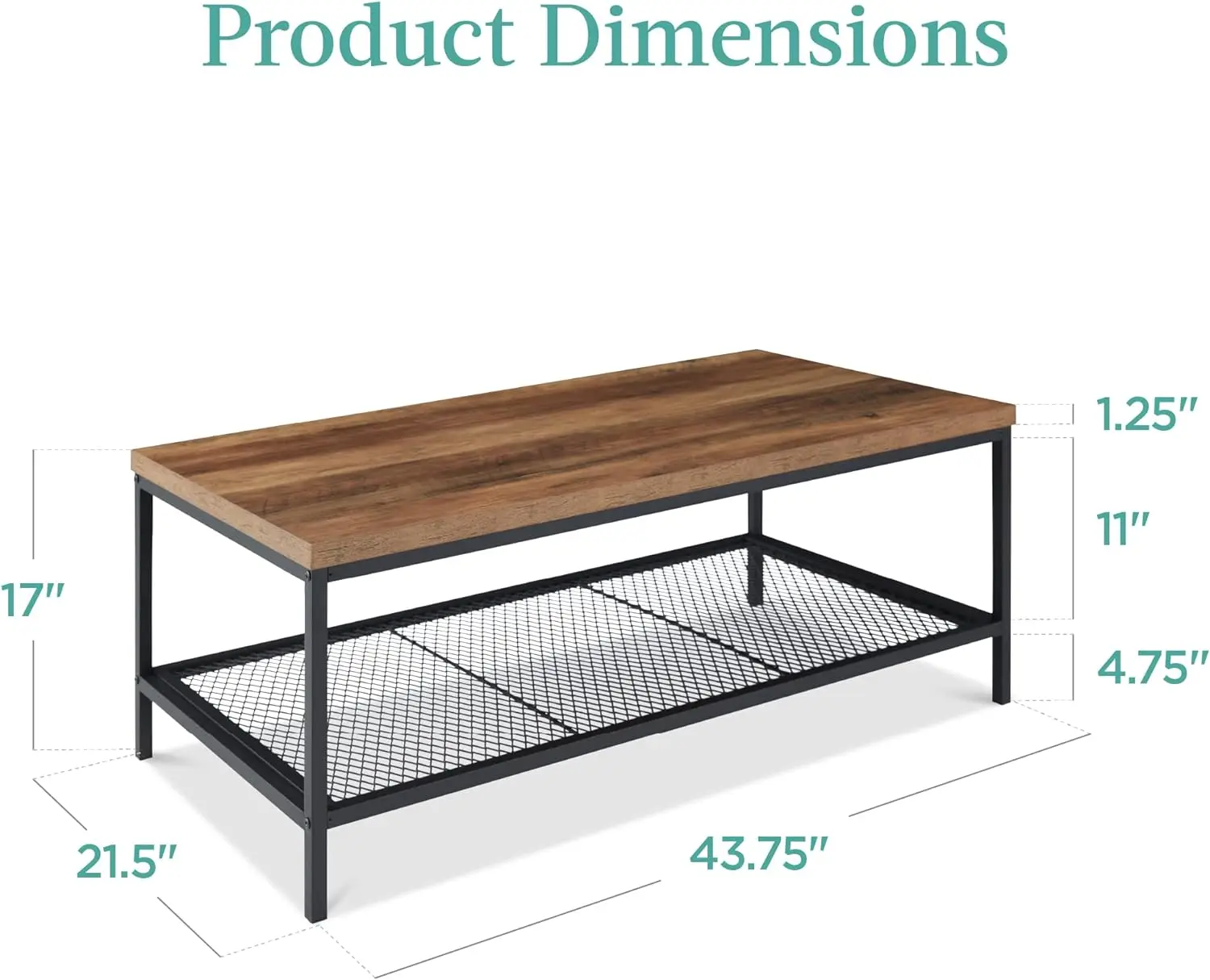 Mesa de centro grande, mesa de centro Industrial Rectangular de grano de madera, 2 niveles