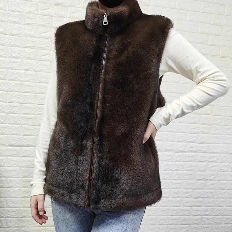 MAOMAOKONG Double-sided Wear Autumn Winter Women's Warm Vest Faux Fur Cardigan Vest Imitation Mink Fur Artificial Fur Vest