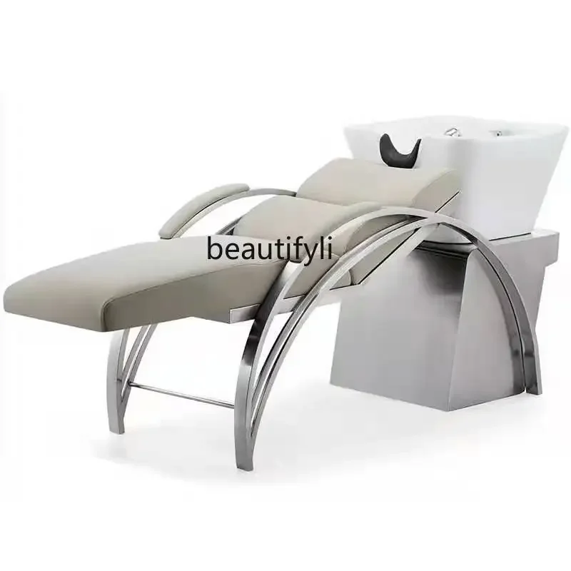 

Hair Salon Shampoo Chair Half Lying Hair Saloon Dedicated Stainless Steel Ceramic Basin Energy-Saving Water Heater Shampoo Chair