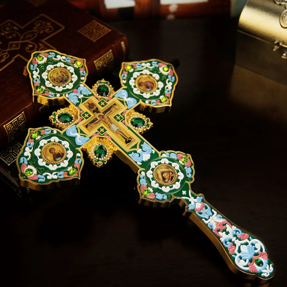 HTISOK Orthodoxes Kreuz Jesus-Kreuz Religiöses Handkreuz aus Zinklegierung, vergoldet, religiöses Geschenk, Familien-Gebets-Eckdekoration – Detail 4