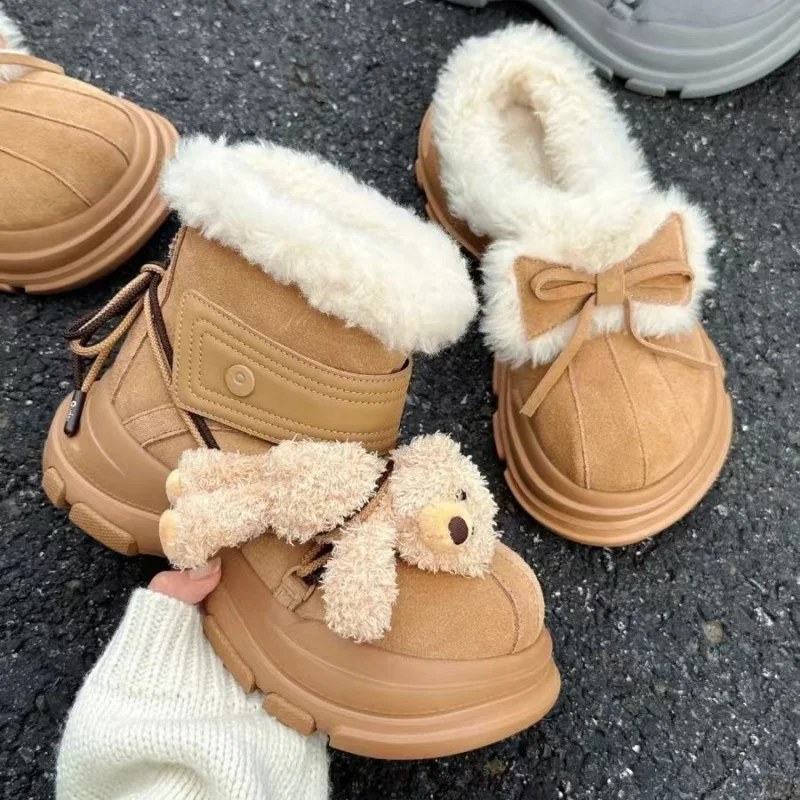 

Fashion Retro Colorful Thick Bottom Snow Boots Winter Warm Padded Fur One Mid Calf Cotton Christmas Women Soft Cool Non-slip