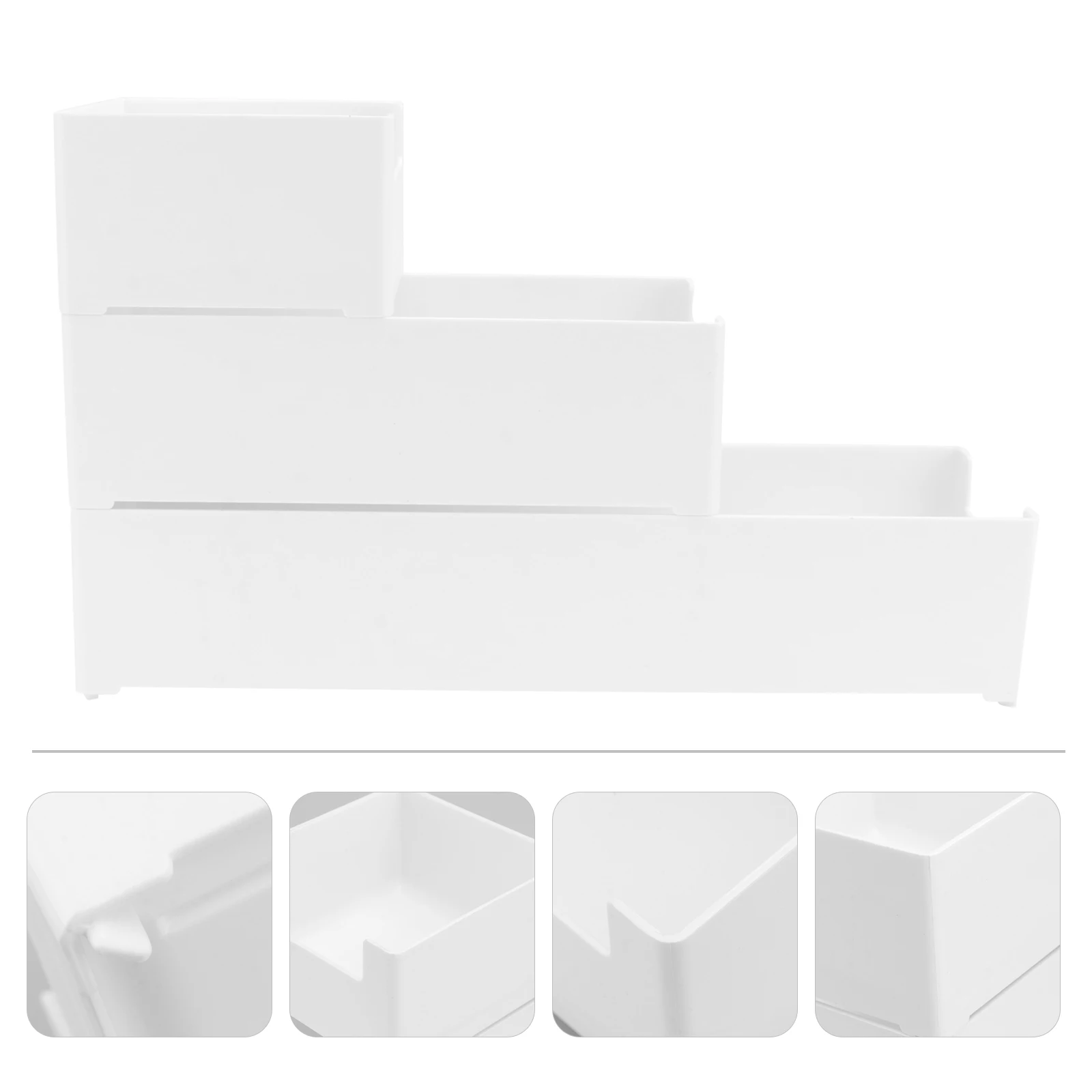 

3pcs Stackable Storage Box Bamboo Desktop Drawer Organizer Household Cutlery Box Bathroom Office Makeup Case Space Saving