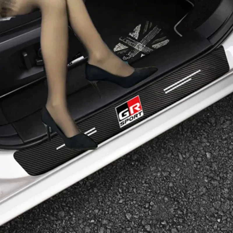 GR Sport Logo Car Door Threshold Scuff Plate For Toyota HV YARiS RZ RC RS C-HR Corolla Prius Harrier Carbon Fiber Sill Stickers