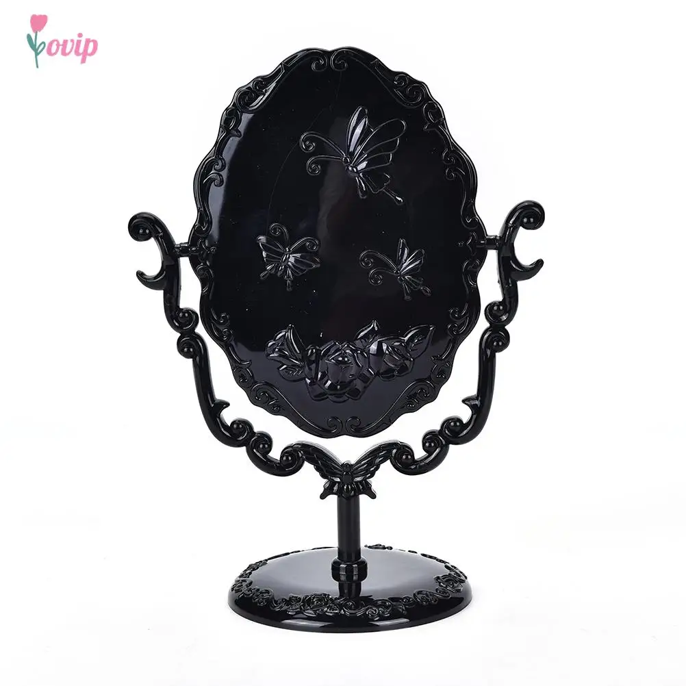 Black Vintage Royal Makeup Mirror Desktop Rotatable Gothic Mirror with Butterfly Rose Decoration Cosmetic Tool