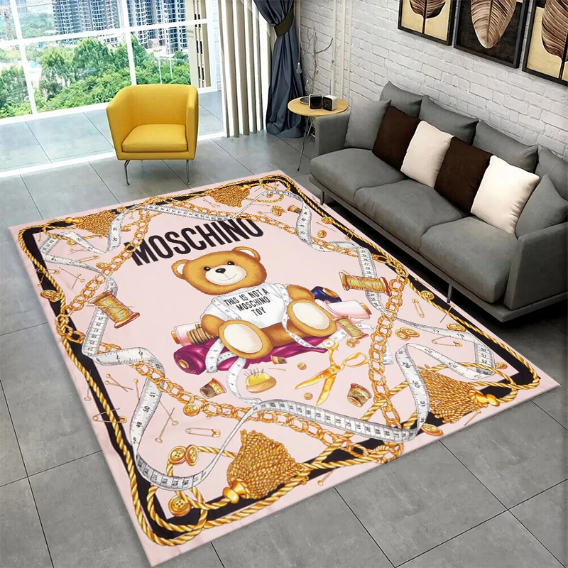 Tapete Antiderrapante Clássico M-Moschino com Estampa de Urso para Sala de Estar, Quarto, Sala de Brincadeiras, Tapete Macio para Decoração de Casa e Quarto Infantil