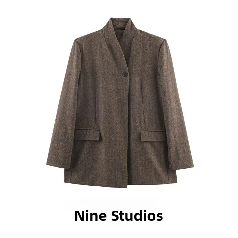 

NINE ZAR женский твидовый костюм из смешанного волокна на одной пуговице, декорированный костюм Jaet Casual V Ne Long Sve European Sle