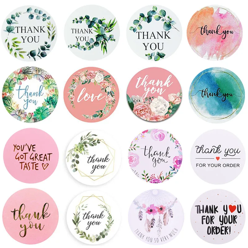 500pcs 1Inch Thank You Stickers Heart Floral Seal Labels Paper Stickers For Wedding Party Gift Envelope Decorations Stickers