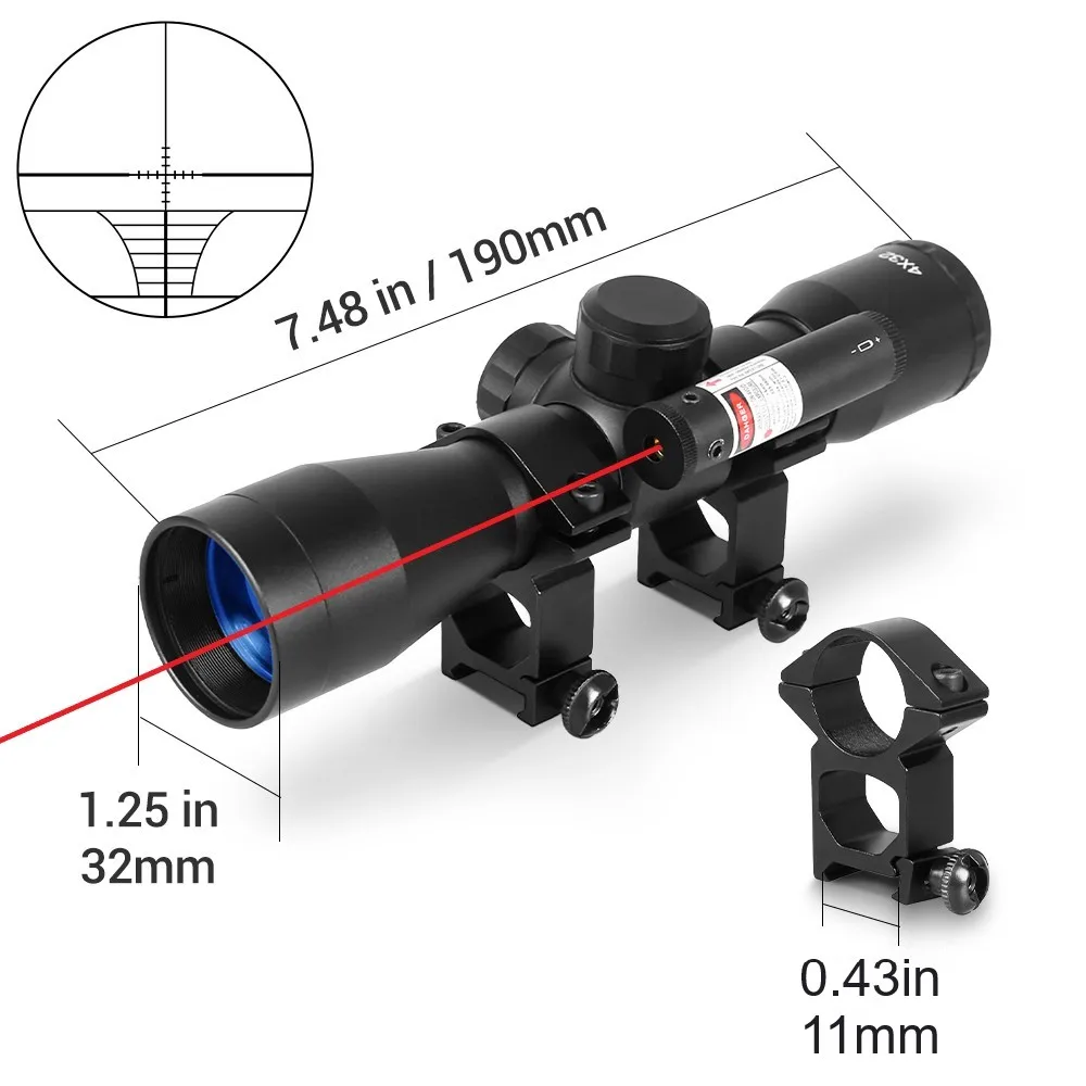 4X32 Compact Richtkijker Red Dot Optics Jachtkijker Richtkruis Richtkijker met Rode Laser Sight 11/20mm Rail Ring Mounts Luchtgeweer