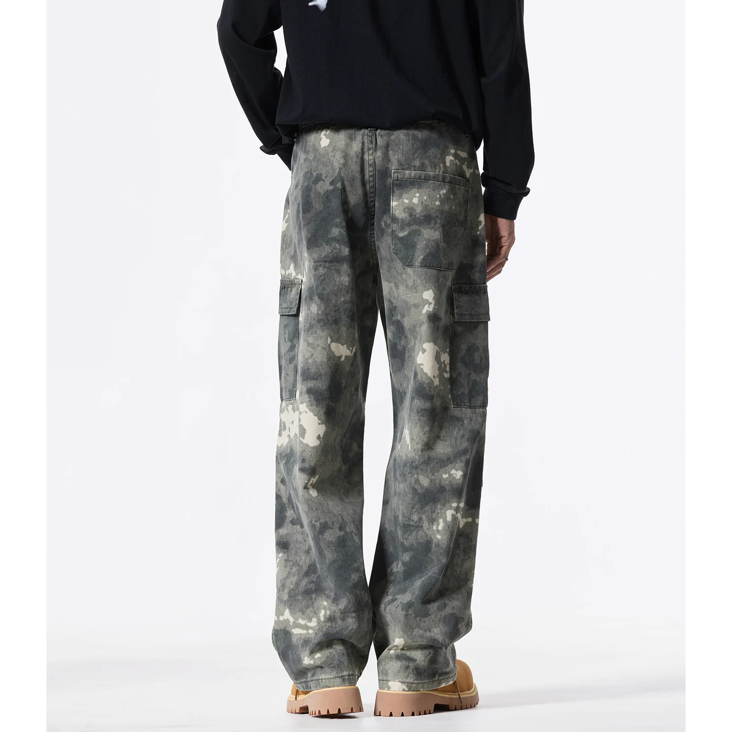 American Retro Pure Cotton Tie-dye Camouflage Cargo Pants for Men Women Streetwear Hip Hop Loose Casual Baggy Pants Trousers