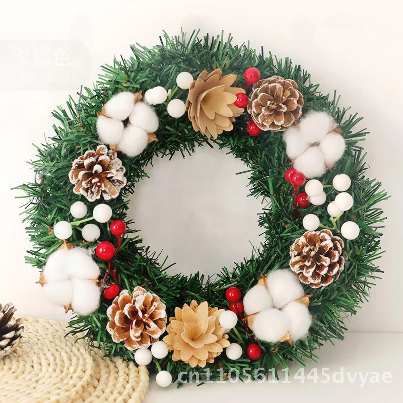 

Рождественский венок 30 см, кольцо из ротанга с имитацией хлопковой сосновой шишки, подвесное украшение для двери, пасторальный стиль, 4 варианта цвета