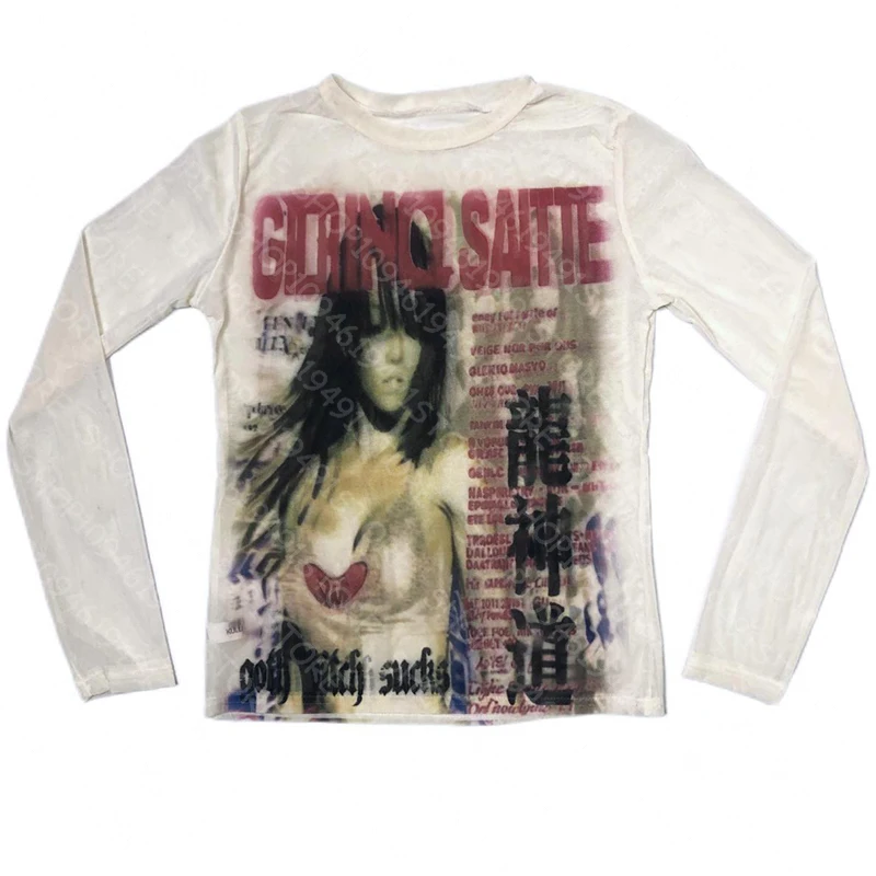 Punk Aesthetic Vintage Y2K Long Sleeve T‑shirt Print Cute Grunge Tee Emo Clothes Gothic Fairycore Unisex Streetwear
