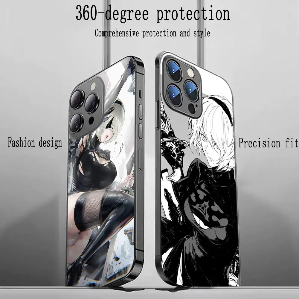 Nier 2b automata cool girl design Phone Case For iPhone 16 15 14 13 12 11 Plus Mini Pro Max Limited Soft black Shockproof Cover