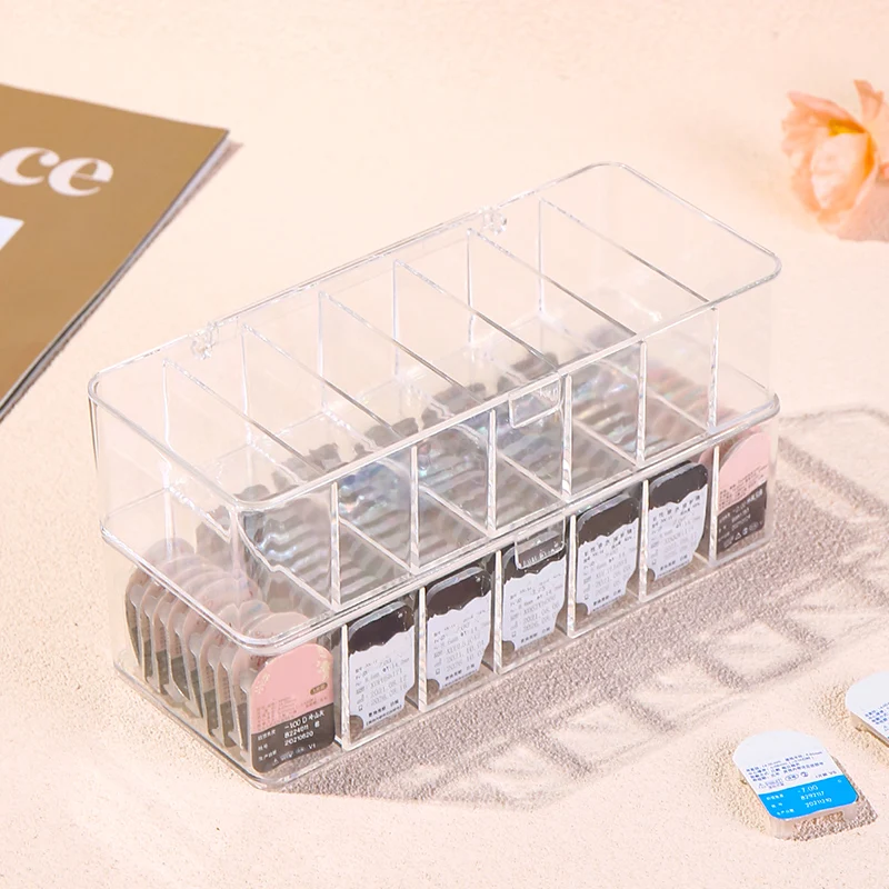 صندوق تخزين مكتبي شفاف بسعة كبيرة، عدسات لاصقة، حقيبة تخزين للاستعمال مرة واحدة للطلاب، صندوق منظم مستحضرات التجميل #5