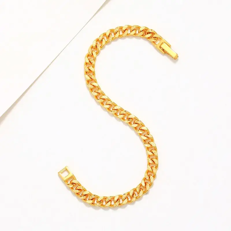 XP Jewelry -- ( 20 cm x 6 8 10 mm ) 24 k Yellow Gold Color Carving Cuba Bracelets For Men Women Fashion Jewelry