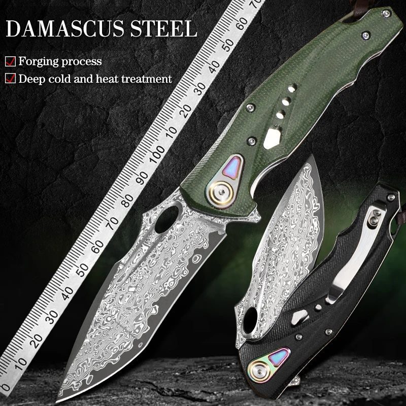 VG10 Damascus Steel Folding Knife Micarta Handle Outdoor Pocket Knife Camping Hunting Self-Defence Tactical Knife EDC Tools