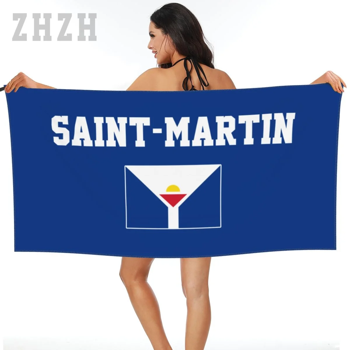 More Design Saint-Martin Flag Emblem Bath Towel Quick dry Microfiber Absorbing Soft Water Breathable Beach Swimming Bathroom