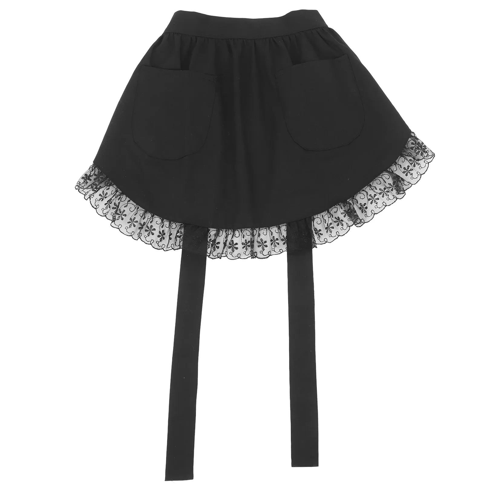 

Retro Kitchen Half Apron with Lace Design and Pockets Maid Cosplay Waist Apron for Women Waitress Server Use Women's Aprons