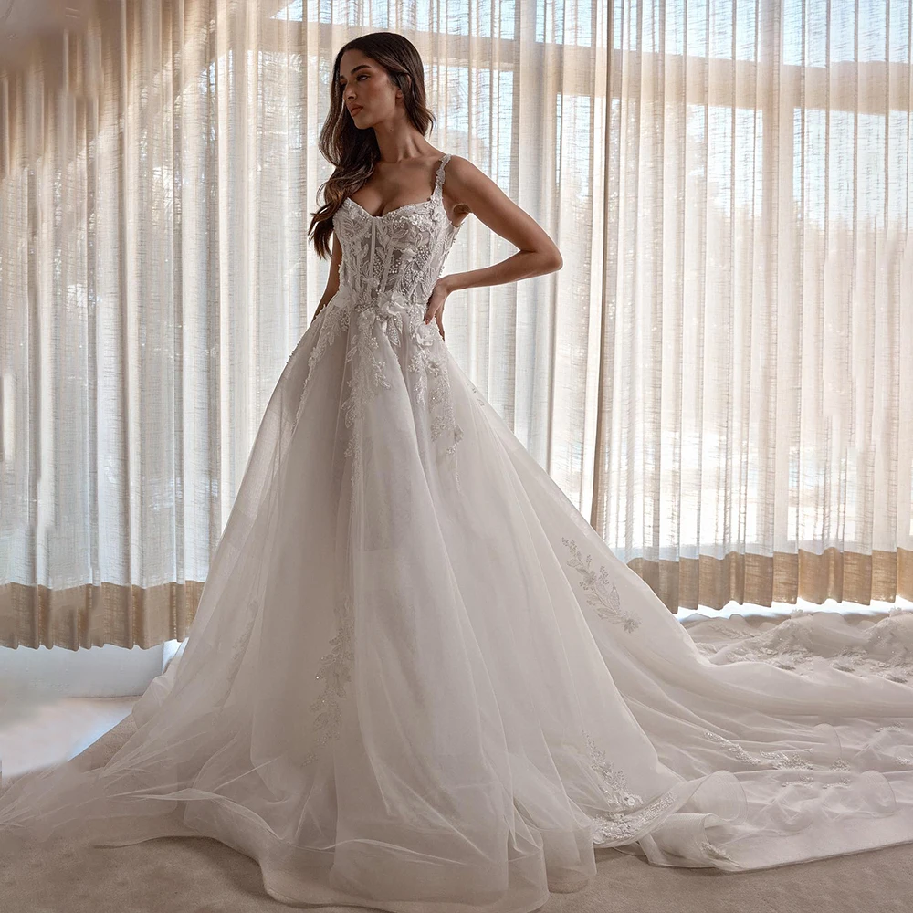 Mophiel – robe de mariée en Tulle, sans manches, col licou, robe d'été pour femmes, avec appliques perlées, ligne A, personnalisée