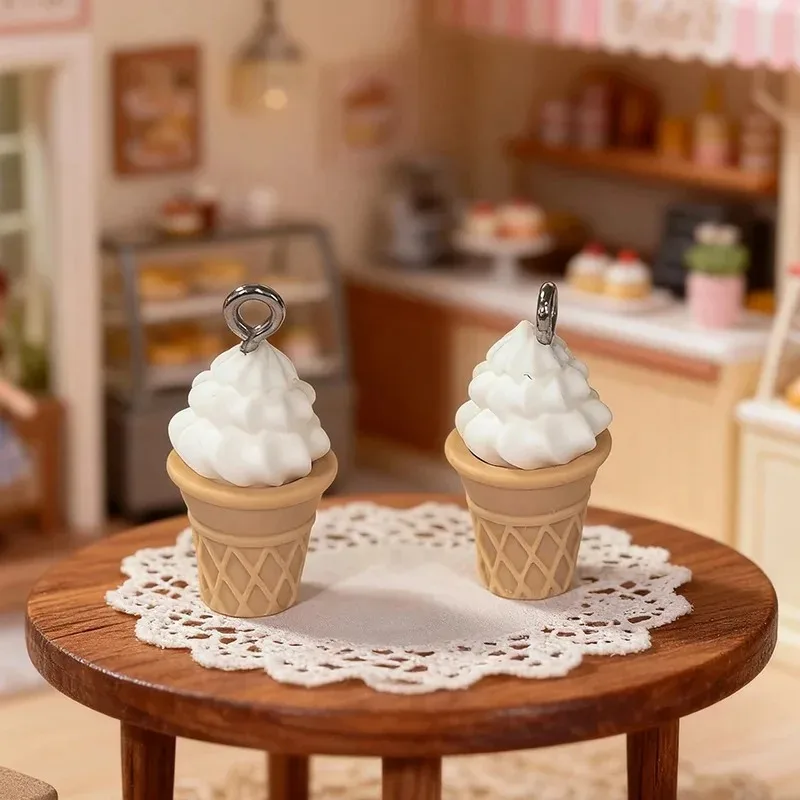 10Pcs/Pack 3D Mini Cylinder Ice Cream Resin Charms Tiny Simulation Sweet Food Pendants DIY Jewelry Making Supplies
