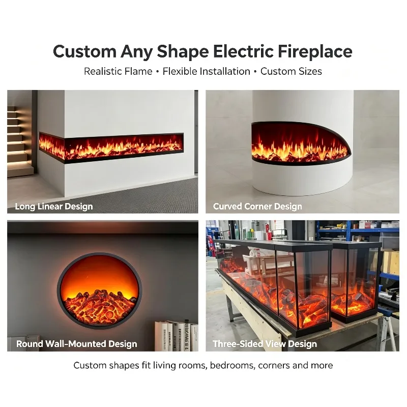 Modern Built-In 1500mm Electric Fireplace With English Display For Living Room Decor Household & Hotel Use