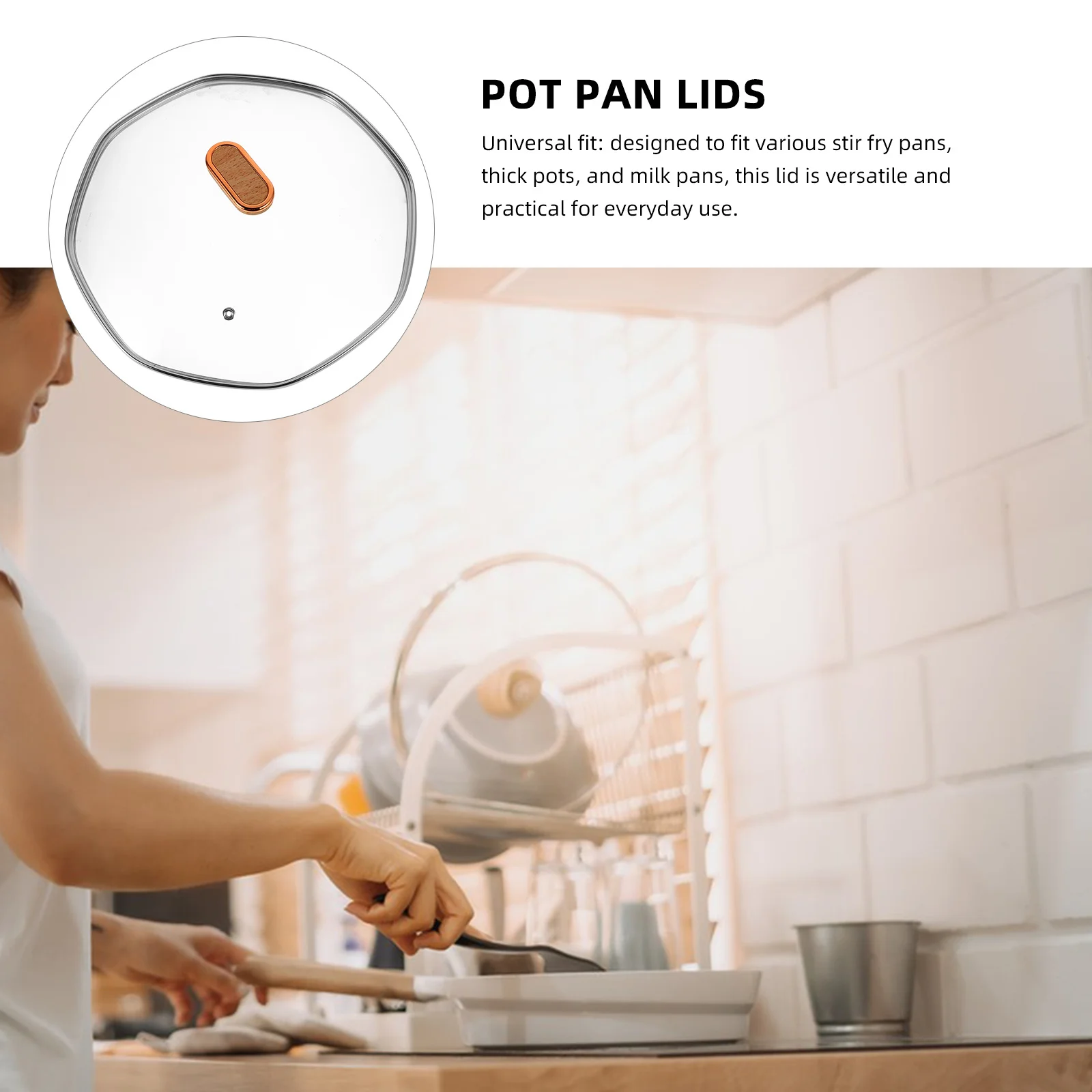 

Tempered Glass Lid 32cm Nonstick Frying Pan Wok Cover Cookware Pans Skillets Universal Fit High Temperature Resistant Easy Clean