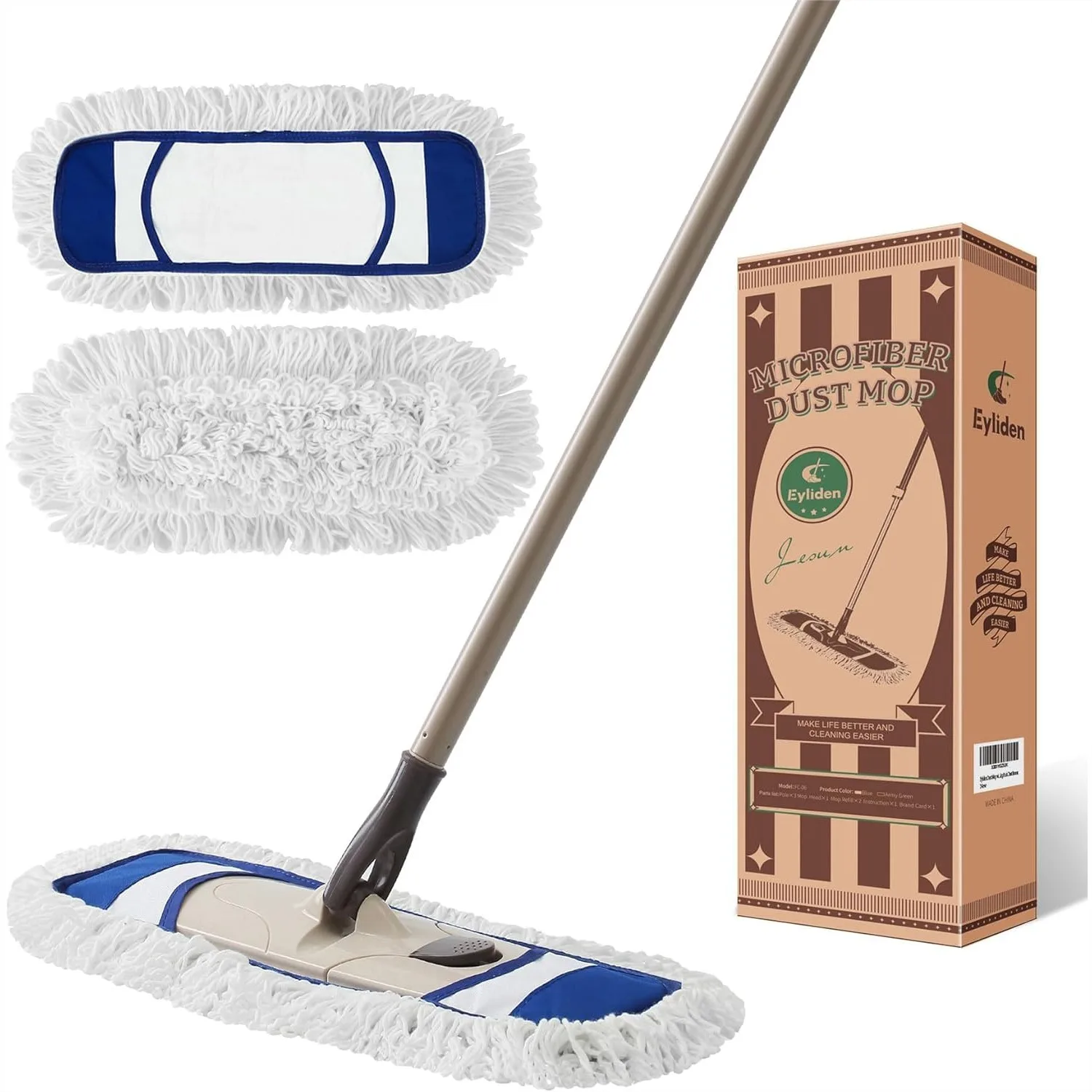 

Dust Mop with Reusable Washable Pads, One-Touch Pad Release, Adjustable Handle, Wet Dry Mop for Hardwood Tile Laminate Floor