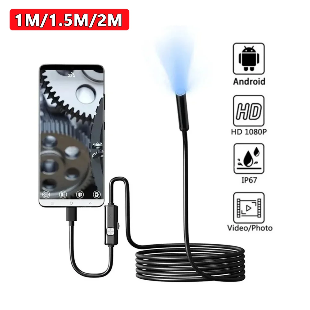 7.0mm TYPE-C Endoscope OTG Borescope Inspection Camera IP67 Waterproof With 6 LED Lights For IOS iphone For Checking Car Engine