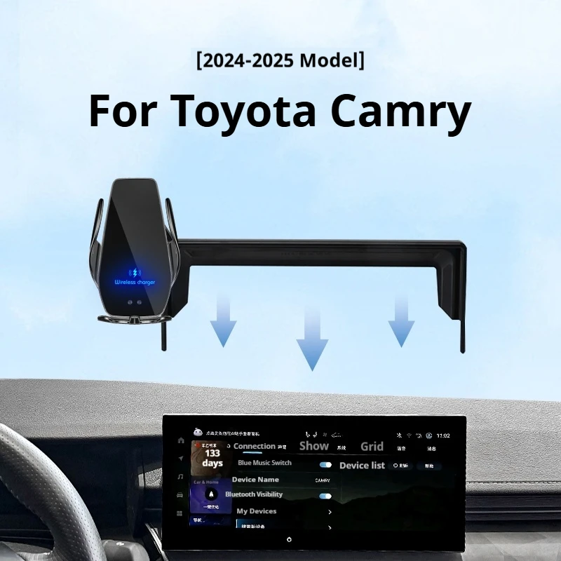 

Держатель для телефона с беспроводной зарядкой и навигацией для Toyota Camry 2024-2025, модификация интерьера, 12.3/10.25 дюймов