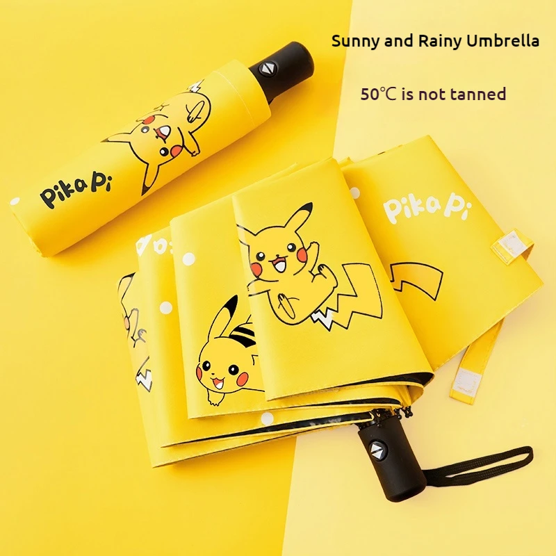 Pikachu Fully Automatic Umbrella Suitable Both Girls Students 3 Fold Sunshade Sun Protection Uv Cartoon Cute Anime Peripherals